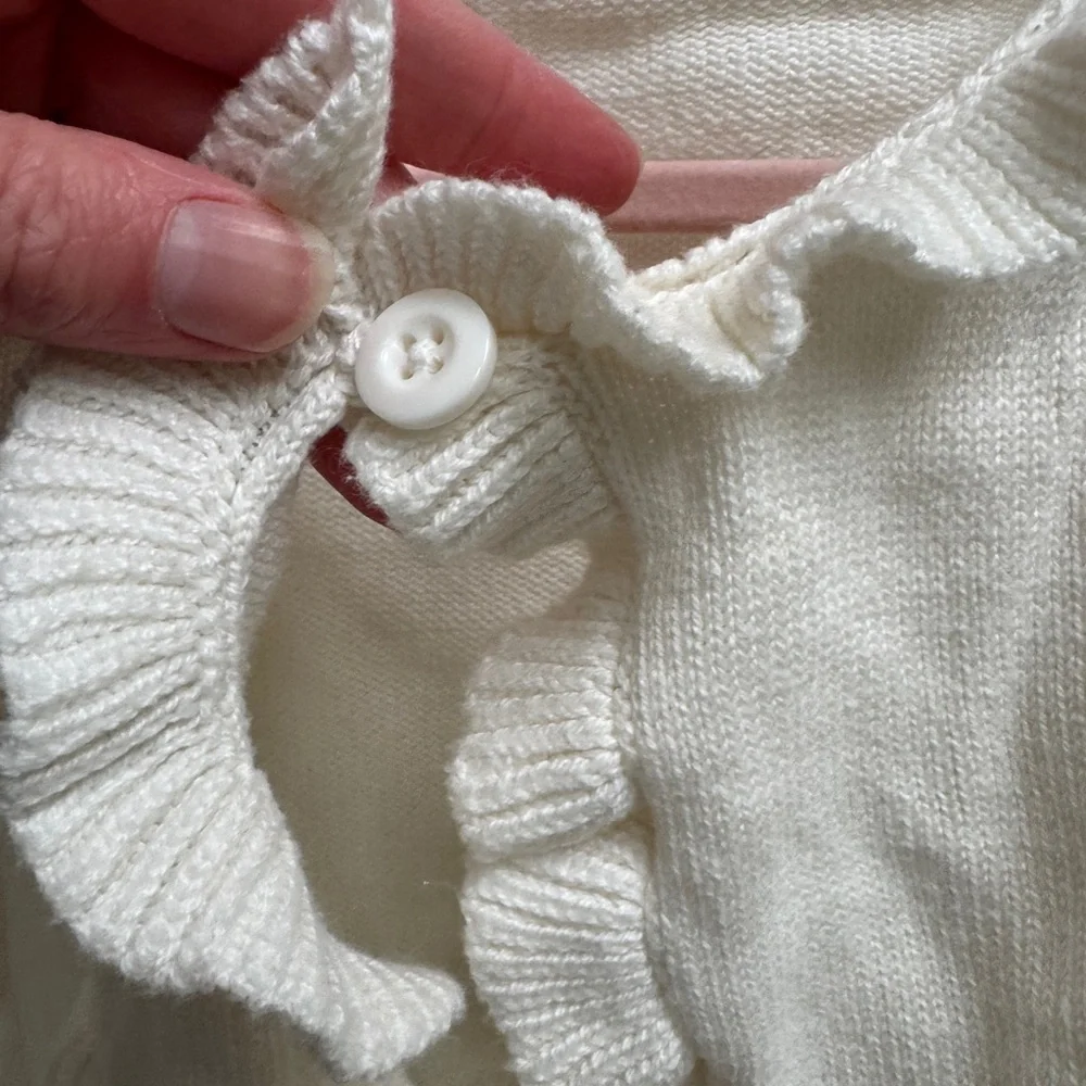 Gymboree 3T Girls Off White Ivory Cream Knit Ruffle Cardigan Sweater